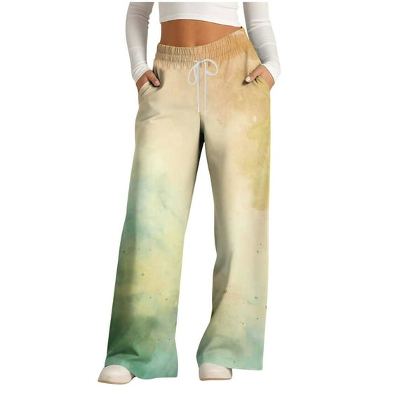 Dwaogom Wide Leg Pants for Women Yoga Pants High Waist Sweatpants with Pockets Stretch Lounge Pants Comfy Workout Fashionable Drawstring Wide Leg Pants