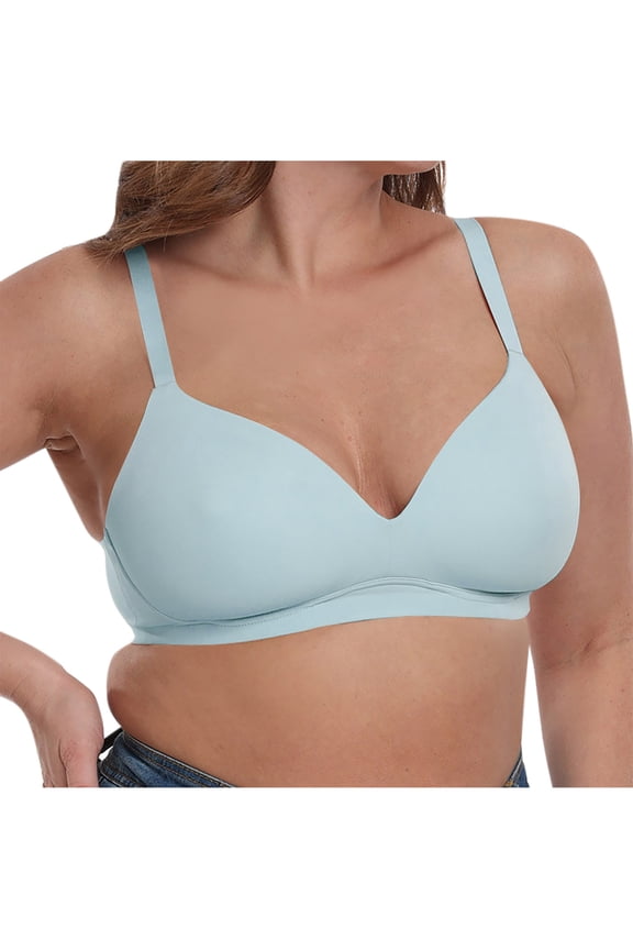 Wireless Bras No Underwire Women Bras Mesh Breathable Push Up Comfort Bra Supportive Seamless V Neck Bra Solid Color Full Cup-thin Ice Silk Seamless Large Chest Gathering Underwear Daily Bra