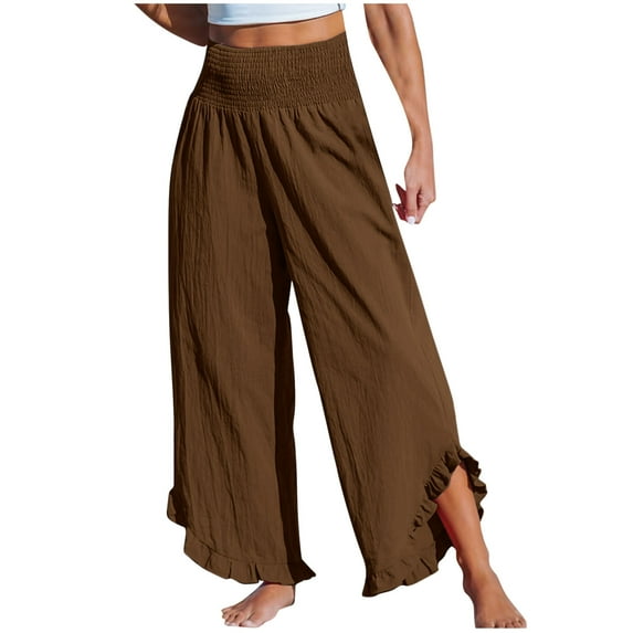 Dwaogom Woman Fashion Solid Color Ruffle Elastic Waist High Waist Long Pants Leggings For Women Leggings For Women Petite