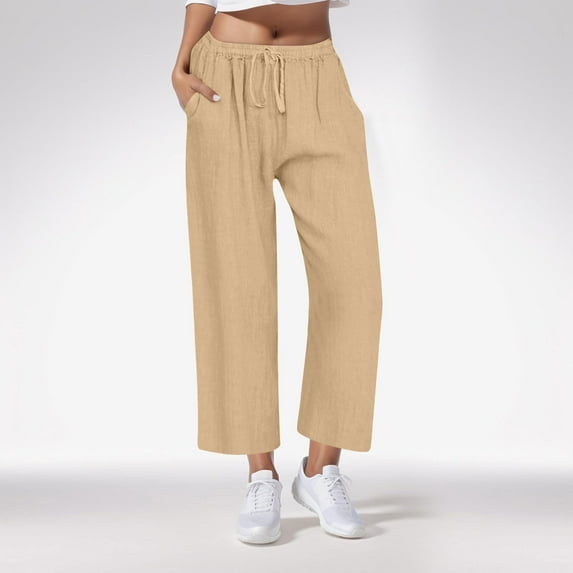 Dwaogom Women Capris Summer Casual Drawstring Capris Pants with Pockets Wide Leg Pants Outdoor Hiking Pants
