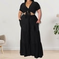 thumbnail image 1 of Dwaogom Women Casual Loose Solid Color Plus Size Wide Leg Pants Lace Up Short Sleeve V-Neck Blouses Sets Plaid Leggings For Girls High Waisted Leggings, 1 of 6