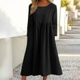 thumbnail image 1 of Dwaogom Women Color Long Sleeved Round Neck Dress With Pocket Halter Dresses For Women Nationality Dress Cotton Dress, 1 of 6