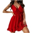 thumbnail image 1 of Dwaogom Women Fashion Fallow Suspenders Sleeveless Solid Middle Waist V-Neck Dress Plus Size Dress Short Summer Dresses High Waist Midi Beach Dresses, 1 of 3