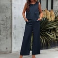 thumbnail image 1 of Dwaogom Women Fashion Round-Neck Casual Solid Sleeveless Tops Outing Long Pants Sets Oversized Sweatshirt & Lounge Shorts Long Sleeve Cozy Casual Pajamas, 1 of 6