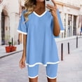 thumbnail image 1 of Dwaogom Women Fashion V-Neck Blouse Short Sleeve Tops Shorts Casual Suit Pant Sets Women Lounge Sets Women's Outfit Sweater Set, 1 of 5