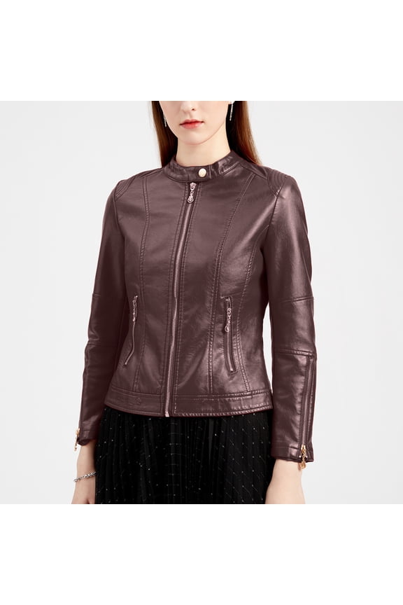 Women Fashion Zipper Leather Tops With Pocket Short Coat Jacket Tweed Blazer Women Womens Shacket Jacket