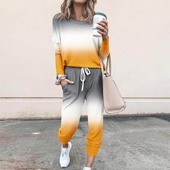 Dwaogom Women Loose Two-piece Sets Solid Long Sleeve Tops Casual Pants Sweatsuit Women Short Sweatsuit Sets Lounge Sets For Women T