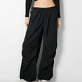 thumbnail image 1 of Dwaogom Women New Pants Design Sense Of Casual Sports Pants Drawstring Cargo Pants Wide-leg American Style Multiple Pockets High Waisted Imitation Denim Leggings Pants For Women Womens, 1 of 8