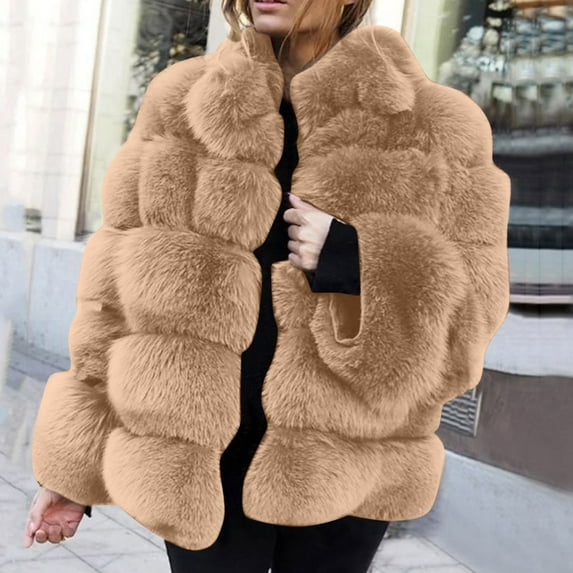 Dwaogom Women Plus Size Winter Warm Loose Stand Collar Hair Plush Jacket Coat Stylish Waterproof Jacket Women'S Long Sleeve Blouses