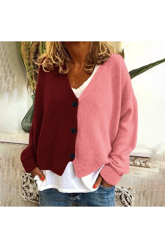 Women's 2024 Color Block Cardigan Long Sleeve Button Down Open Front Coatigan Casual Button Printed Fashion Jacket Long Sleeve Tops Coat with Pockets