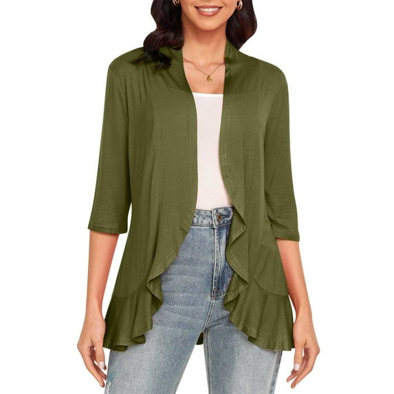 Dwaogom Women's 3/4 Sleeve Fashion Casual Comfortable Color Cardigan Blouse Tweed Jacket Womens Shacket Jacket