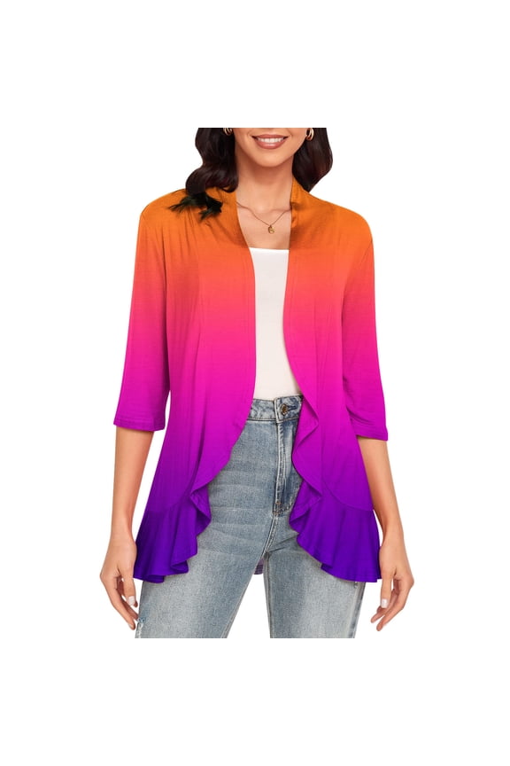 Women's 3/4 Sleeve Fashion Casual Comfortable Printing Cardigan Blouse Tweed Jackets Womens Casual Plaid Shacket