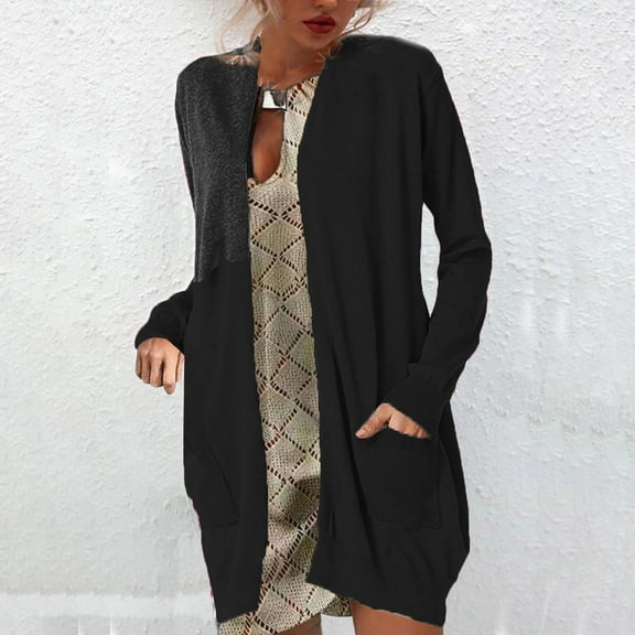 Dwaogom Women's 3/4Sleeve Fashion Casual Comfortable Pockets Printing Cardigan Blouse Halter Dresses For Women Retro Cocktail Party Dresses Crystal Mesh Dress