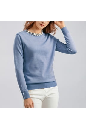 Women's Beaded Pullover Sweater Women's Round Neck Long Sleeve Knitwear Loose Bottom Blouse Toggle Coat Long Sleeve Fall Fashion Clothes