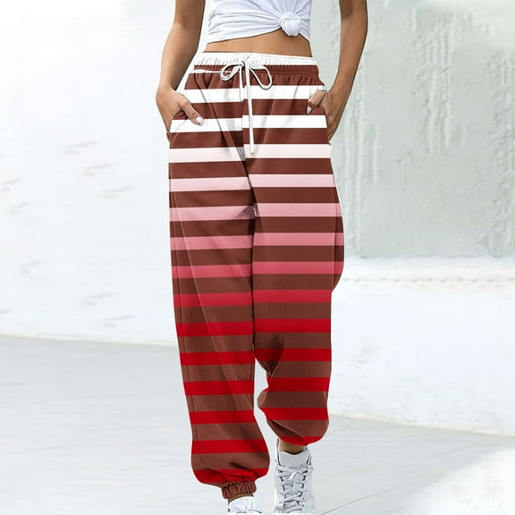 Dwaogom Women's Cargo Jogger Pants Fashion Blocked Printed Drawstring Pocket Bound Ankle Pants