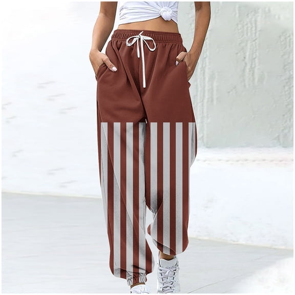 Dwaogom Women’s Casual Baggy Sweatpants High Waisted Joggers Pants Fashion Blocked Halloween Printed Drawstring Pocket Bound Ankle Pants