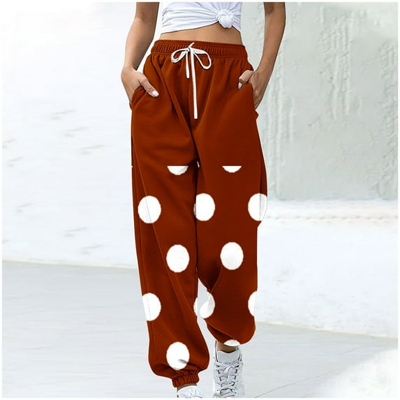Dwaogom Women’s Casual Baggy Sweatpants High Waisted Joggers Pants Fashion Blocked Halloween Printed Drawstring Pocket Bound Ankle Pants