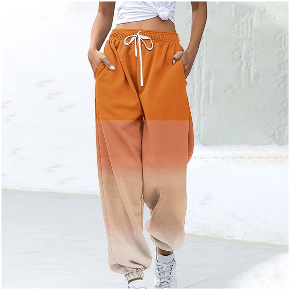 Dwaogom Women’s Casual Baggy Sweatpants High Waisted Joggers Pants Fashion Blocked Halloween Printed Drawstring Pocket Bound Ankle Pants