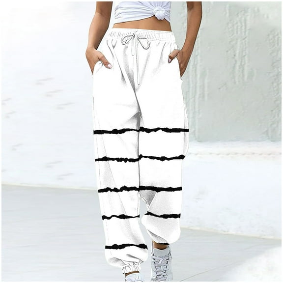 Dwaogom Women’s Casual Baggy Sweatpants High Waisted Joggers Pants Fashion Blocked Halloween Printed Drawstring Pocket Bound Ankle Pants