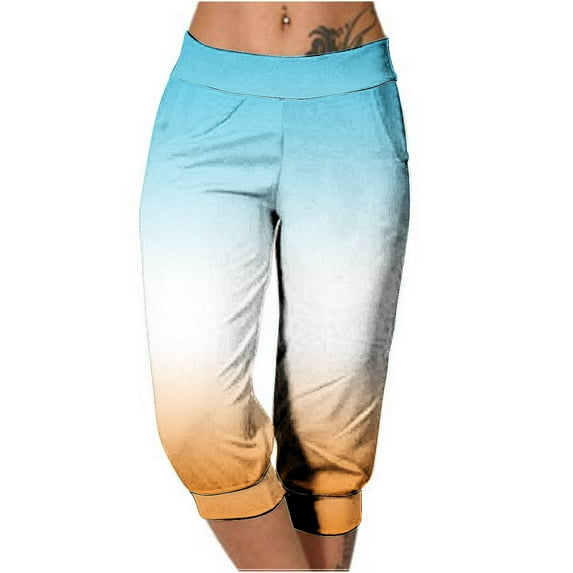 Dwaogom Women's Casual Elastic Tie Waist Loose Long Pants Printing With Pocket Capris Sweatpants Yoga Pants For Women