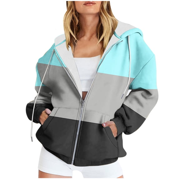 Dwaogom Women's Casual Printed Zippered Long Sleeved Hooded Sweatshirt Jacket Top Spring Coats 2021 Flannel Plaid Shacket Coats With Pockets
