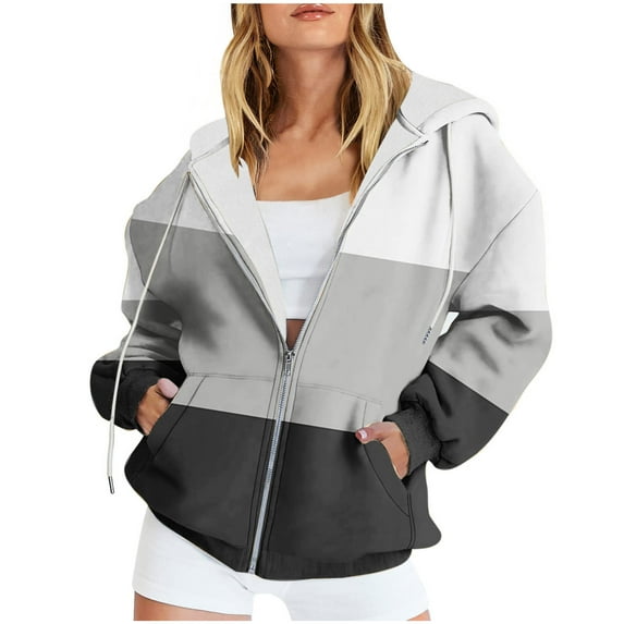 Dwaogom Women's Casual Printed Zippered Long Sleeved Hooded Sweatshirt Jacket Top Spring Coats 2021 Long Sleeve Blouses