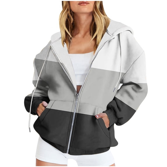 Dwaogom Women's Casual Printed Zippered Long Sleeved Hooded Sweatshirt Jacket Top Spring Coats 2021 Oversized 2024 Fall Winter Jackets