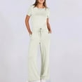 thumbnail image 1 of Dwaogom Women's Casual Solid Color Round Neck Pocket Short Sleeve Jumpsuits Leggings For Tall Women Swim Pants Casual Khaki Military Pants, 1 of 8