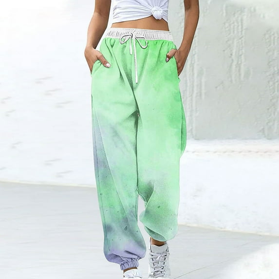 Dwaogom Women's Color Block Jogger Sweatpants Stacked Bell Bottom Skinny Active Workout Pants Legging Drawstring Pants with Pockets