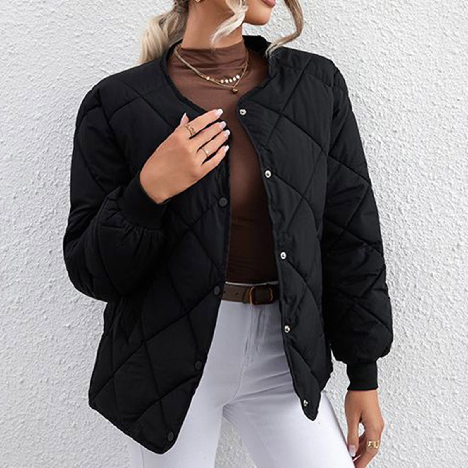 Womens Lightweight Quilted Diamond Jacket With Button Closure For Everyday Comfort And Versatility main image 1