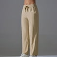 thumbnail image 1 of Dwaogom Women’s Elastic Waist Summer Solid Casual With Bandage Outing Full Length Pants Lace Sheer Leggings Linen Pants Linen Beach Capris For Women, 1 of 4