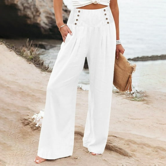 Dwaogom Women’s Elastic Waist Summer Solid Casual With Pockets Outing Capris Length Pants Sparkly Pants Women'S Dress Pants