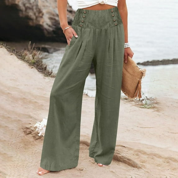 Dwaogom Women’s Elastic Waist Summer Solid Casual With Pockets Outing Capris Length Pants Sparkly Pants Womens High Waisted Baggy Sweatpants