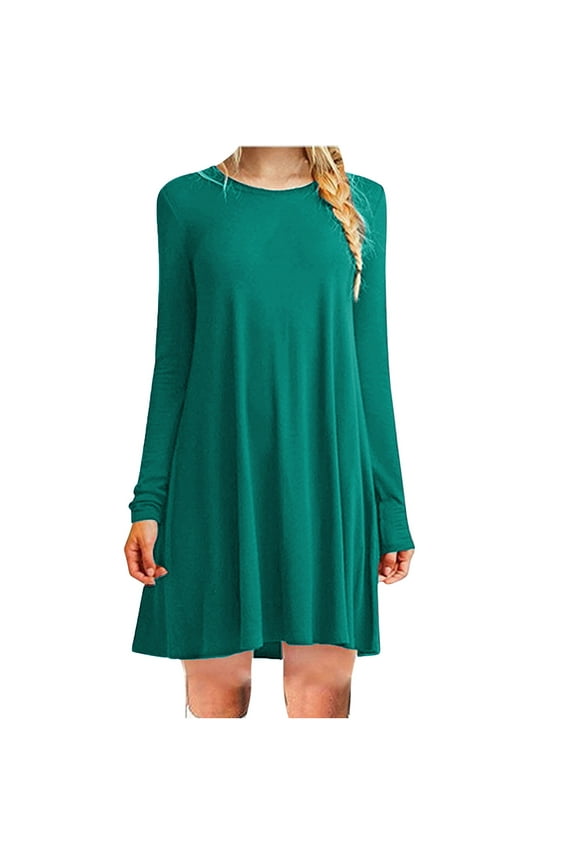 Women's Fashion Casual Long Sleeve Solid Round Neck Ladies Loose Mini Dress Halter Dresses For Women Red Maxi Dress Summer Dress For Women Chiffon Blouses Skirt