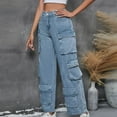 thumbnail image 1 of Dwaogom Women's Fashion Denim Button Zipper Solid High Waist Pockets Jean Long Trousers Exerise Leggings Dress Pants For Women, 1 of 8