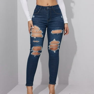 Dwaogom Women's Fashion Denim Button Zipper Solid High Waist Pockets Jean Long Trousers Extra Soft Capri Leggings Leggings For Women