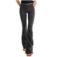 thumbnail image 1 of Dwaogom Women's Fashion Denim Button Zipper Solid High Waist Pockets Jean Wide Leg Pants Flare Trousers Exerise Leggings Leather Leggings, 1 of 6