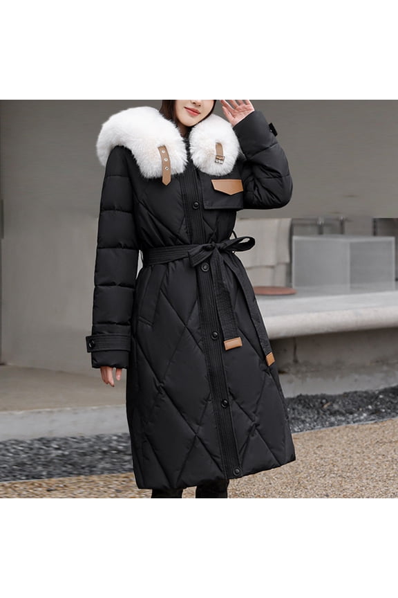 Women's Fashion Down Jacket Women's Slim Large Collar Mid-Length Over-the-Knee Padded Jacket Thickened Jacket Tan Puffer Coat Button Down Shirt Dress Pocket