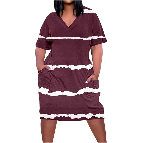 Dwaogom Women's Fashion Large Print Short Sleeved V-neck Pocket Dress Long Sleeve Floral Maxi Long Dress Glittery Dress For Women Summer Dress For Women Chiffon Blouses Skirt