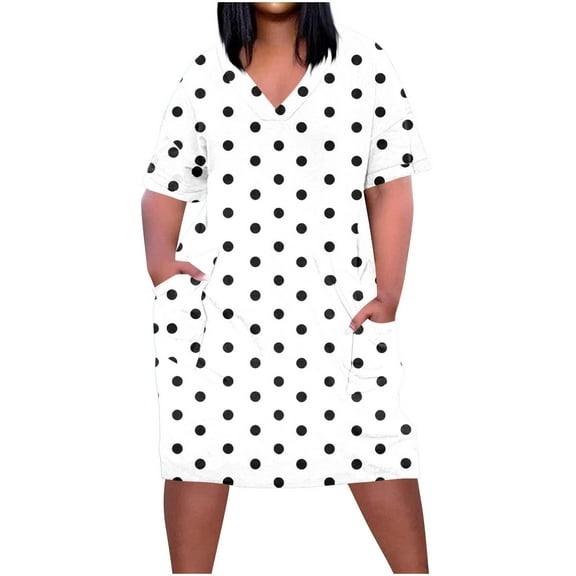 Dwaogom Women's Fashion Large Print Short Sleeved V-neck Pocket Dress Long Sleeve Floral Maxi Long Dress Glittery Dress For Women Long Sleeve Maxi Dress