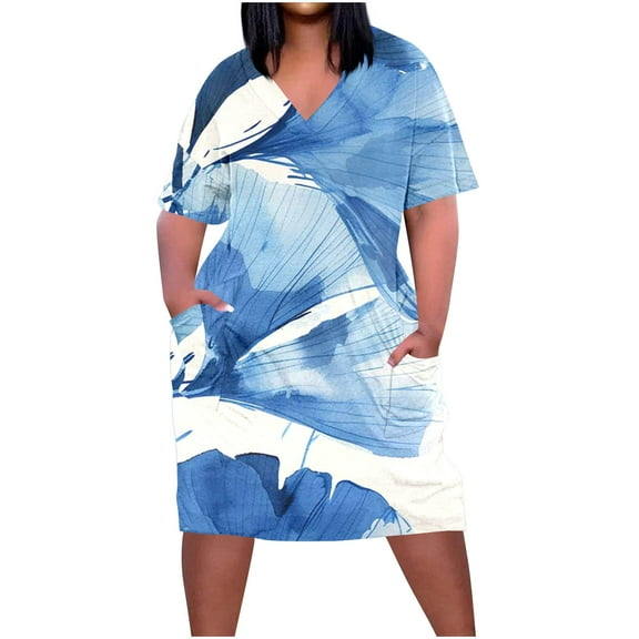 Dwaogom Women's Fashion Large Print Short Sleeved V-neck Pocket Dress Long Sleeve Floral Maxi Long Dress Renaissance Dress Polka Dots Vintage Dresses With Pockets