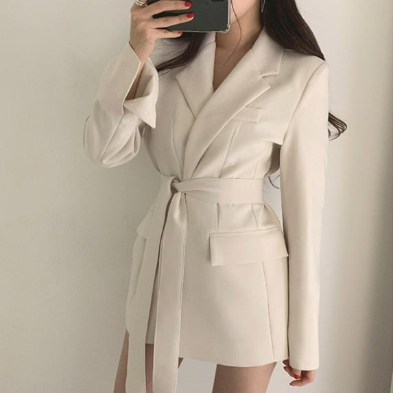 Dwaogom Women's Fashion Long Sleeve Casual Color Versatile Long Open Coat Vicuna Coat Distressed Frayed Denim Jacket