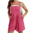 thumbnail image 1 of Dwaogom Women's Fashion Solid Color Loose Adjustable Sleeveless Double Pocket Overalls Wide Leg Jumpsuit Overalls Leggings Women Mid Waist Petite Womens Running Shorts, 1 of 9