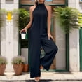 thumbnail image 1 of Dwaogom Women's Fashion Solid Color Mid Rise Straight Non Stretch Jumpsuit Butt Lifting Leggings Linen Black Slacks Pantalones Pants, 1 of 6