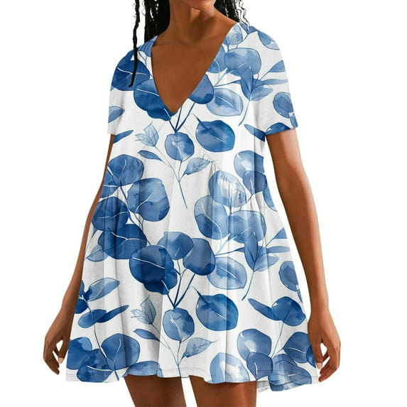 Dwaogom Women's Fashion Summer Casual Loose Printed Sleeveless V-Neck Dress Long Sleeve Floral Maxi Long Dress Lace Dresses For Girls Princess Dress Up Trunk