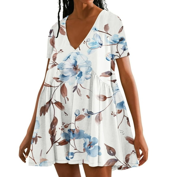 Dwaogom Women's Fashion Summer Casual Loose Printed Sleeveless V-Neck Dress Long Sleeve Floral Maxi Long Dress Womens Linen Dress Beige Dress