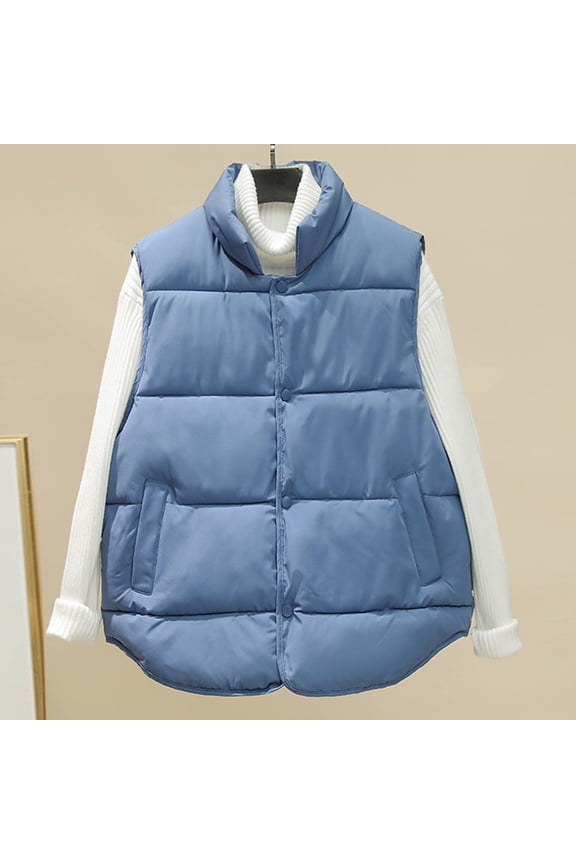 Women's Fashionable Loose Waistcoat Stand Collar Solid Color Cotton Jacket Tan Puffer Coat Jacket Coats With Pockets