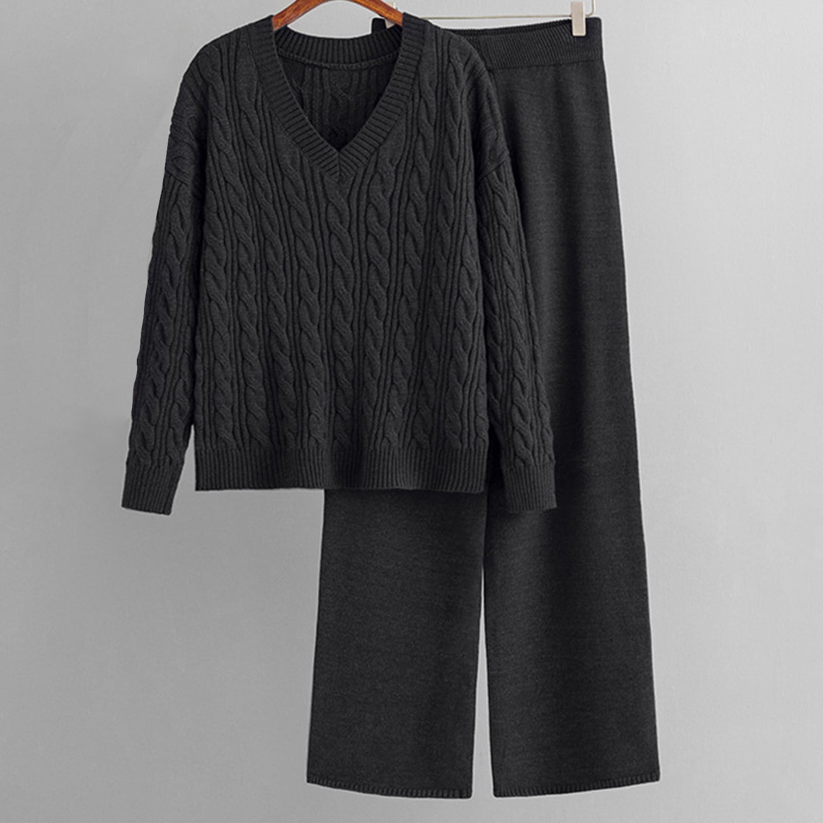 V-Neck Long-Sleeved Wide-Leg Pants Two-Piece Suit