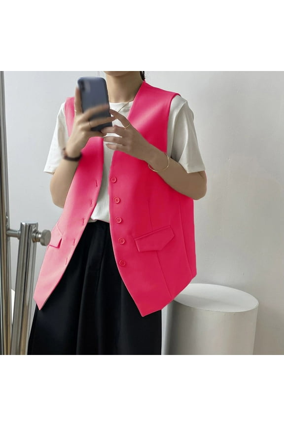 Women's Fully Lined Button V-Neck Economy Dressy Suit Vest Waistcoat Sleeveless Waistcoat Top Blazer Suit Coat
