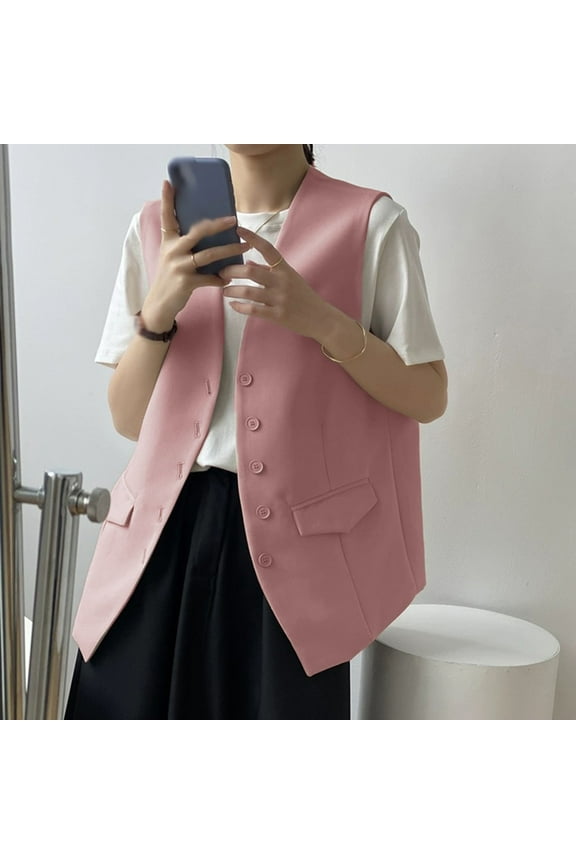 Women's Fully Lined Button V-Neck Economy Dressy Suit Vest Waistcoat Sleeveless Waistcoat Top Blazer Suit Coat